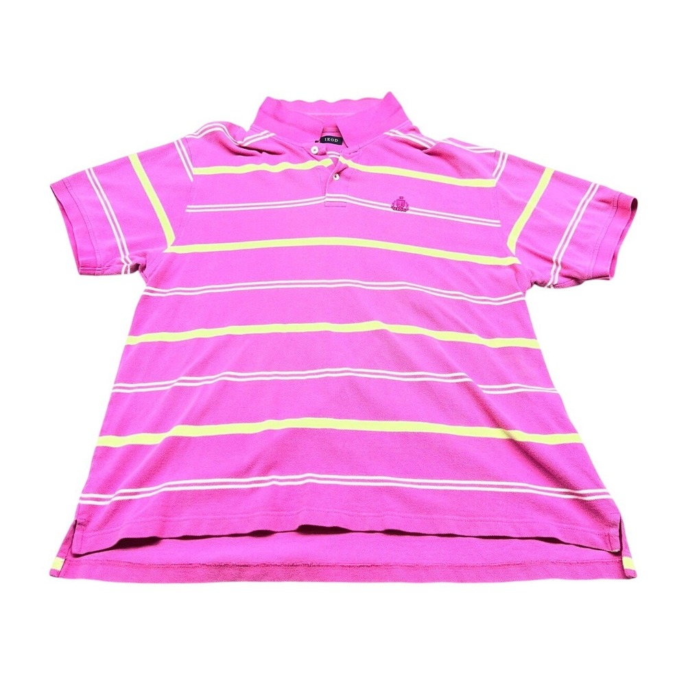 IZOD Striped Mens Polo Shirt XXL Pink 100% Cotton Short Sleeve Pique